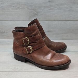 Born Women Brown Leather Ankle Moto Boots Shoes Sz 9.5M